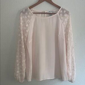 Ultra Pink Floral Sheer Sleeve Blouse - Light Pink